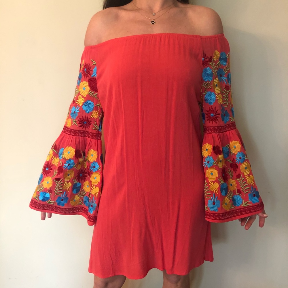Embroidered Bell Sleeve Fiesta Dress